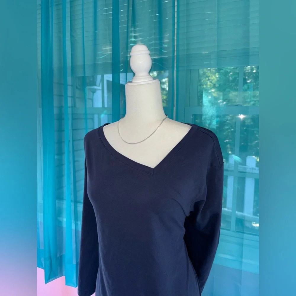 Attitudes by Renee Navy Blue Asymmetrical V-Neck Long Sleeve Tunic Top Size 4X - Picture 2 of 5